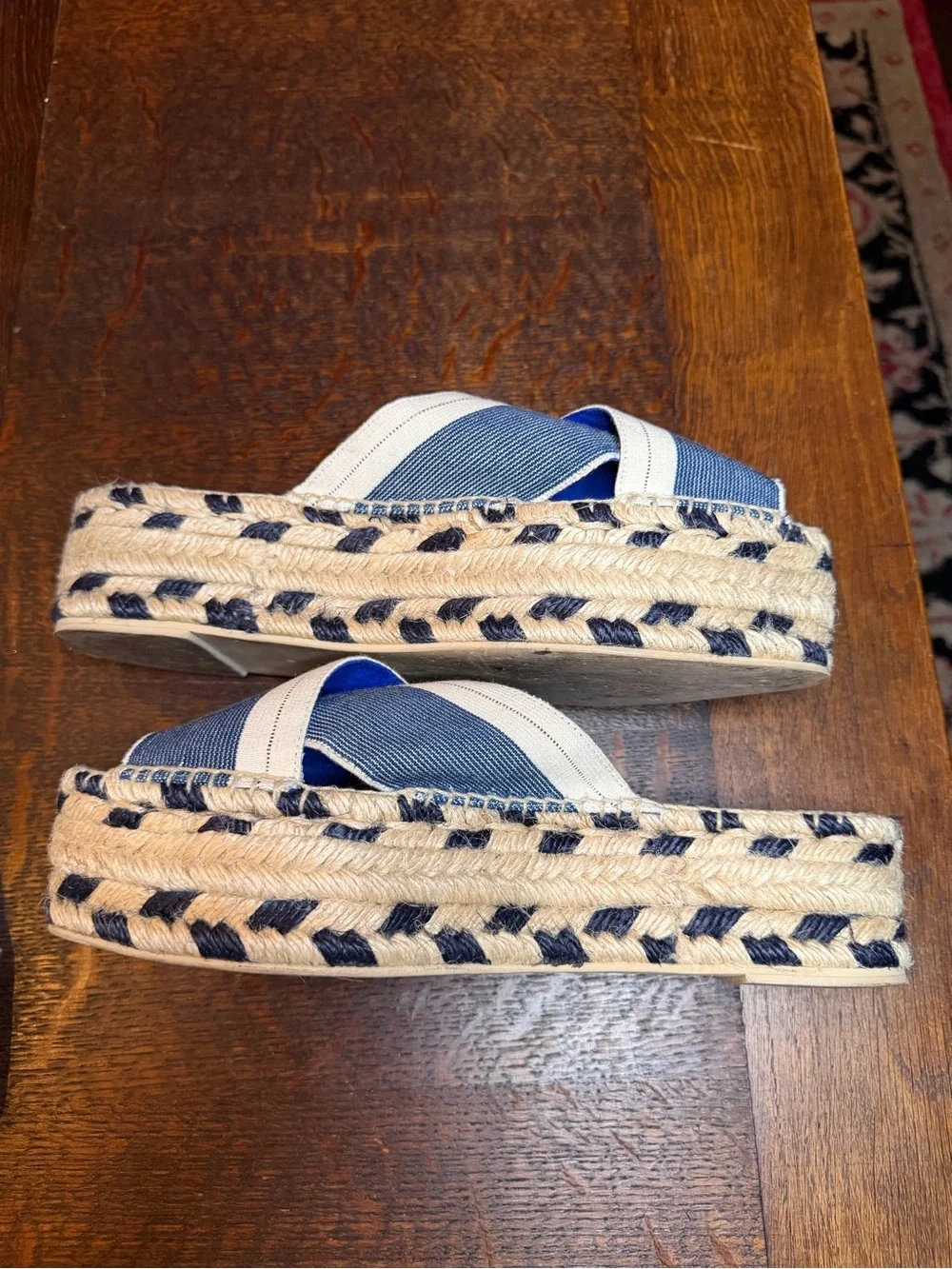 Stella McCartney Gaia Striped Canvas Platform Espadrille Sandals - Size 41